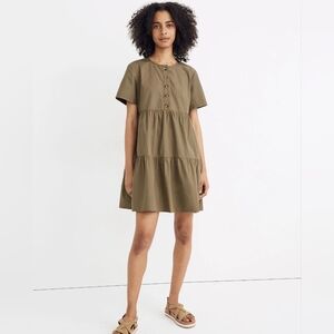 Madewell Button-Front Short-Sleeve Tiered Mini Dress